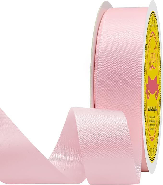 Double Face Lt.Pink Satin Ribbon 7/8 inch X 25 Yards Polyester Lt.Pink Ribbon for Gift Wrapping Very Suitable for Weddings Party Hair Bow Invitation Decorations and More