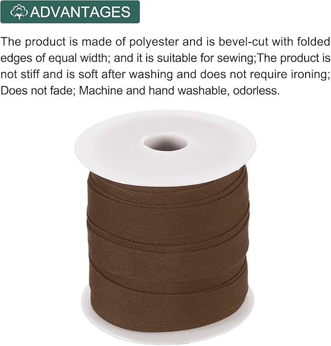 MECCANIXITY 1/2 Inch Single Fold Bias Tape Polyester Continuous Bulk Bias Tape for Sewing, Seaming Quilting Hemming Binding Crafts (Brown 25 Yards)