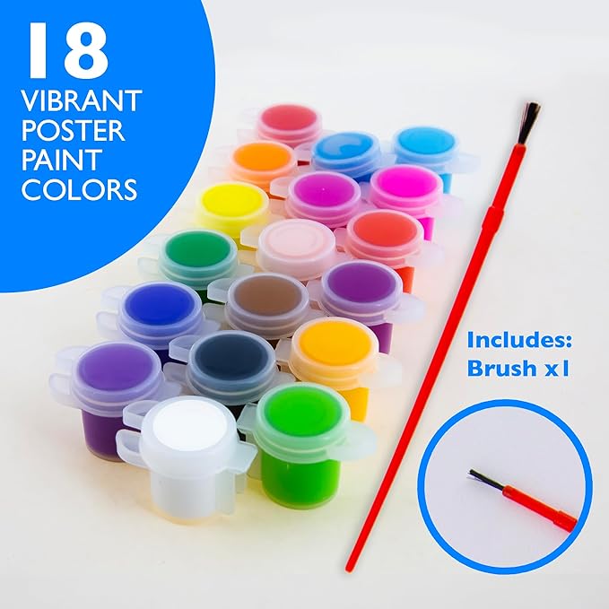 BAZIC Products Kid's Paint w/Brush 60 ml, 18 Colors Non-Toxic Paint Set, for Hobby Fun Vibrant Color Painting Art Supplies, Gift for Kids Artists, 24-Pack
