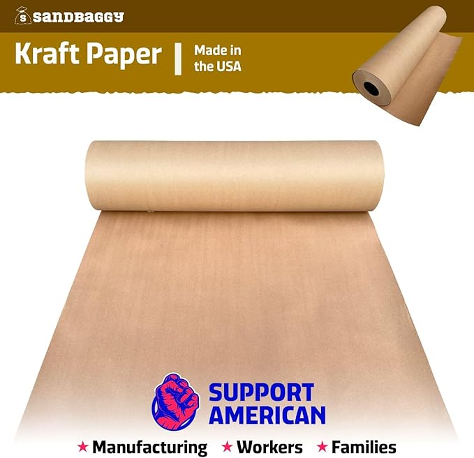 Sandbaggy Lightweight Kraft Paper Rolls - 30 lb. Recycled Paper - Shipping, Packing, Wrapping, Arts and Crafts - Made in The USA (Brown) (24 in x 1200 ft (1 roll), Brown)