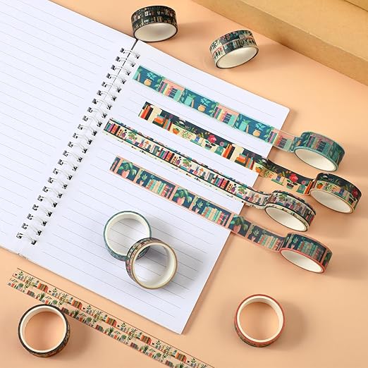 Janlaugh 24 Rolls Book Washi Tape Gifts Bulk Bookcase Vintage Tape Stickers for Journaling DIY Crafting Gift Wrapping Gifts Scrapbook Planner and DIY Decor Book Lovers Women Students Readers Teachers