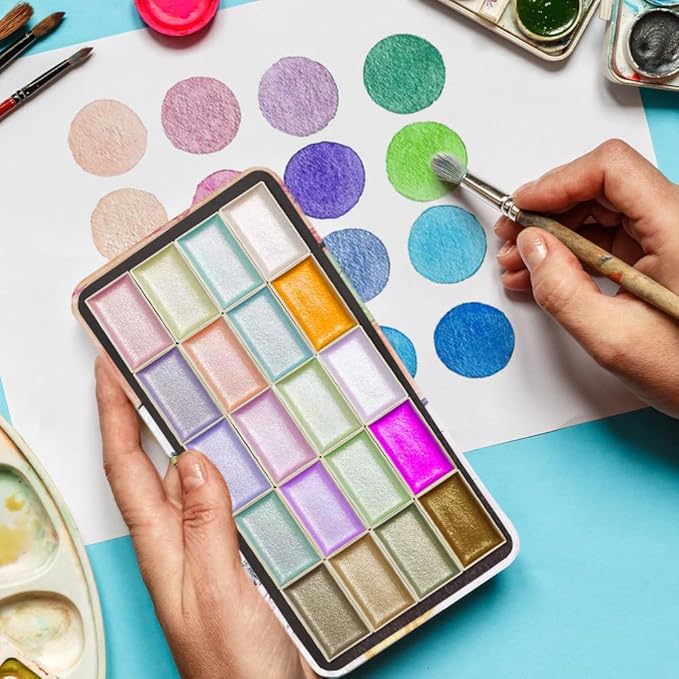 Portable Watercolor Paint Palette with Tins, Lightweight Empty Full Pans with Magnetic Squares, Metal Paint Tray Palettes for Travel, Acrylics Painting and Art, 20Full Pans,Champs Rose