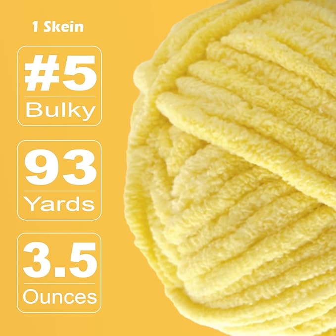 Soft Velvet Yarn Chenille Yarn for Crocheting and Knitting – Bulky (93 Yards/100g) - Polyester - Yarn for Blanket Amigurumi Weaving Crafts (Yellow, 1 Pack)