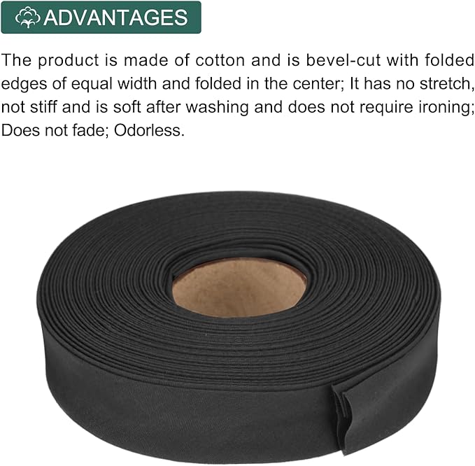 MECCANIXITY 1 Inch Double Fold Bias Tape Polyester Continuous Bulk Bias Tape for Sewing,Seaming Quilting Hemming Binding Crafts (Black 10 Yards)