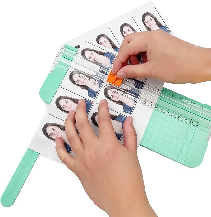 Paper Cutter, A4 Paper Trimmer with Security Safeguard & Side Ruler Portable Straight Edge Cutter for Scrapbooking Craft Paper, Photos, Label, Cardstock (Green)