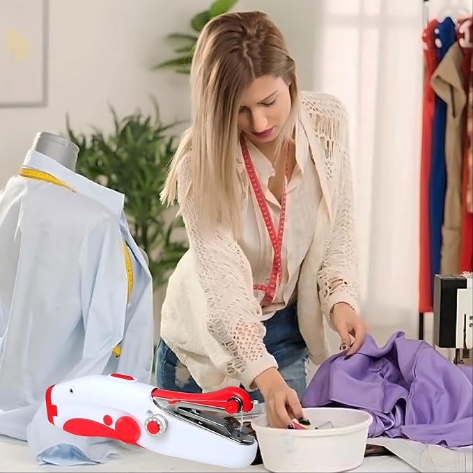 Mini Handheld Sewing Machine, Small Portable Electric Sewing Machine for Adults Beginners, Easy to Use Quick Stitch for DIY Clothing, Fabrics, Curtains, Home & Travel