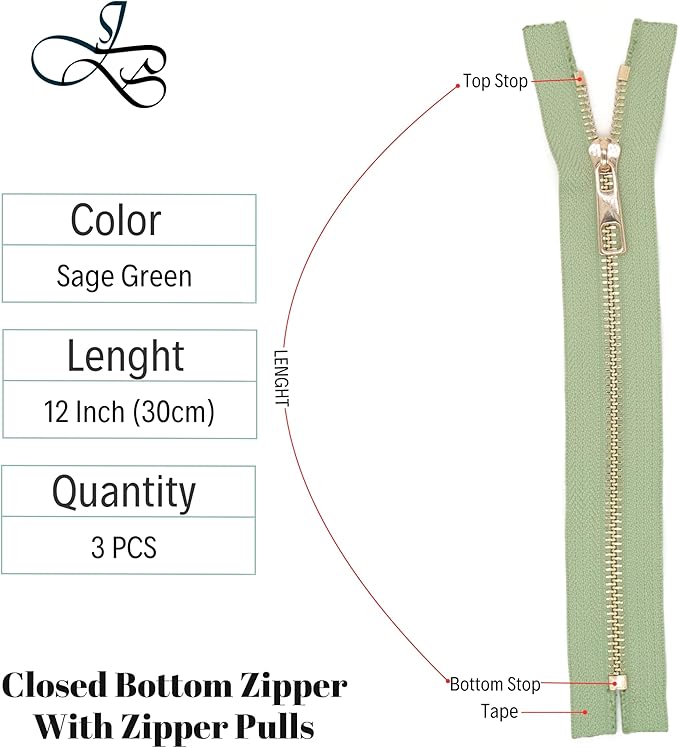 #5 Gold Metal Zipper - 50+ Colors - 3 PCS - (4-14 inches) Sizes - Luxury Lightweight Handcraft Metal Zippers with pulls for Purses Bags Pockets Shoes Sewing & Crafts DIY ZP022912