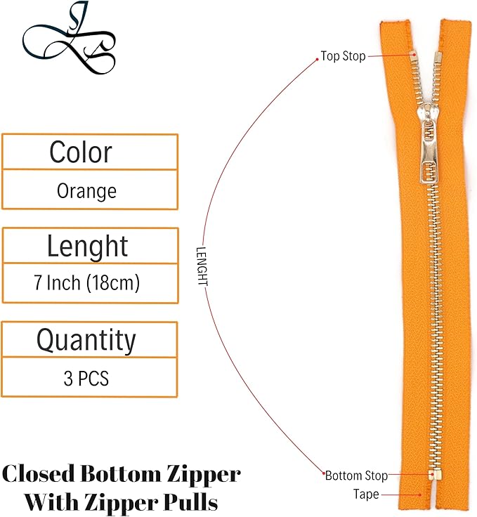 #5 Gold Metal Zipper - 50+ Colors - 3 PCS - (4-14 inches) Sizes - Luxury Lightweight Handcraft Metal Zippers with pulls for Purses Bags Pockets Shoes Sewing & Crafts DIY ZP02158
