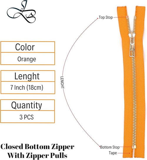 #5 Gold Metal Zipper - 50+ Colors - 3 PCS - (4-14 inches) Sizes - Luxury Lightweight Handcraft Metal Zippers with pulls for Purses Bags Pockets Shoes Sewing & Crafts DIY ZP02158