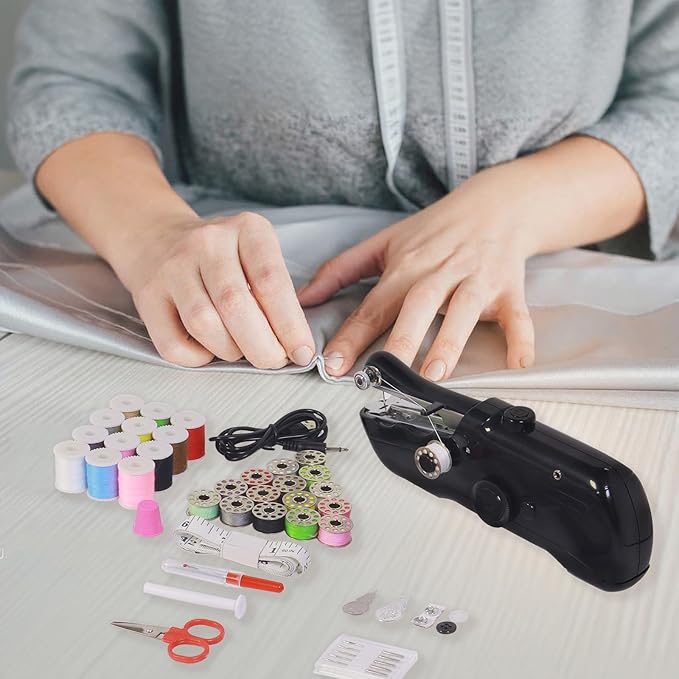 Handheld Sewing Machine with Storage & 42-Piece Sewing Kit, Portable Mini Sewing Machine for Beginner, Electric Switch, 2 Speed Modes, Easy to Operate, Hand Stitching Machine for DIY Fabrics Clothes