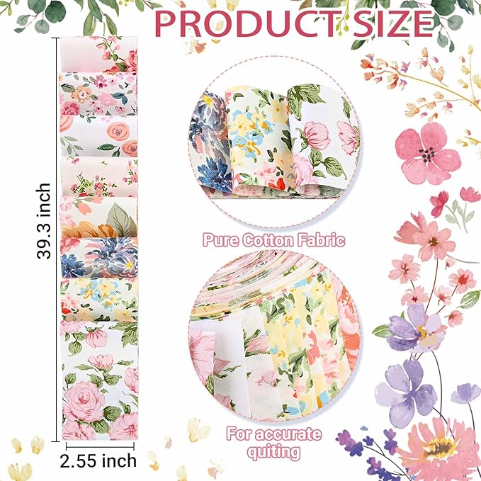 40 Pcs Pink Retro Floral Cotton Jelly Fabric Strips for Quilting Crafting Spring Summer Flower Precut Patchwork for Sewing DIY Crafts 2.55 Inch Cotton Fabric Bundles (Hydrangea)