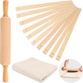 12 Pcs Pottery Tools Set, Include17in Slab Roller for Clay Pottery and 10 Pcs 5 Size Wooden Rolling Pin Guides, 1 Linen Tablecloth for Ceramic Clay Making