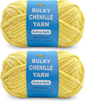 Soft Velvet Yarn Chenille Yarn for Crocheting and Knitting – Bulky (93 Yards/100g) - Polyester - Yarn for Blanket Amigurumi Weaving Crafts (Yellow, 2 Pack)