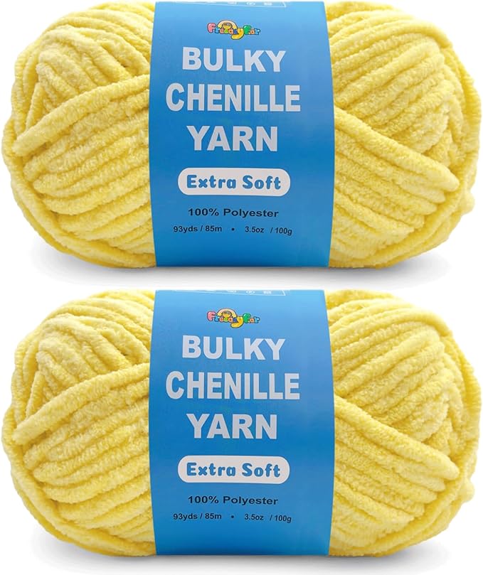 Soft Velvet Yarn Chenille Yarn for Crocheting and Knitting – Bulky (93 Yards/100g) - Polyester - Yarn for Blanket Amigurumi Weaving Crafts (Yellow, 2 Pack)