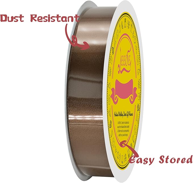 Brown Double Face Satin Ribbon 1 inch X 50 Yards Spool Bright Colors Very Suitable for Weddings Gift Package Wrapping Dancer Wand Sewing Party Hair Bow Invitation Decorations and More