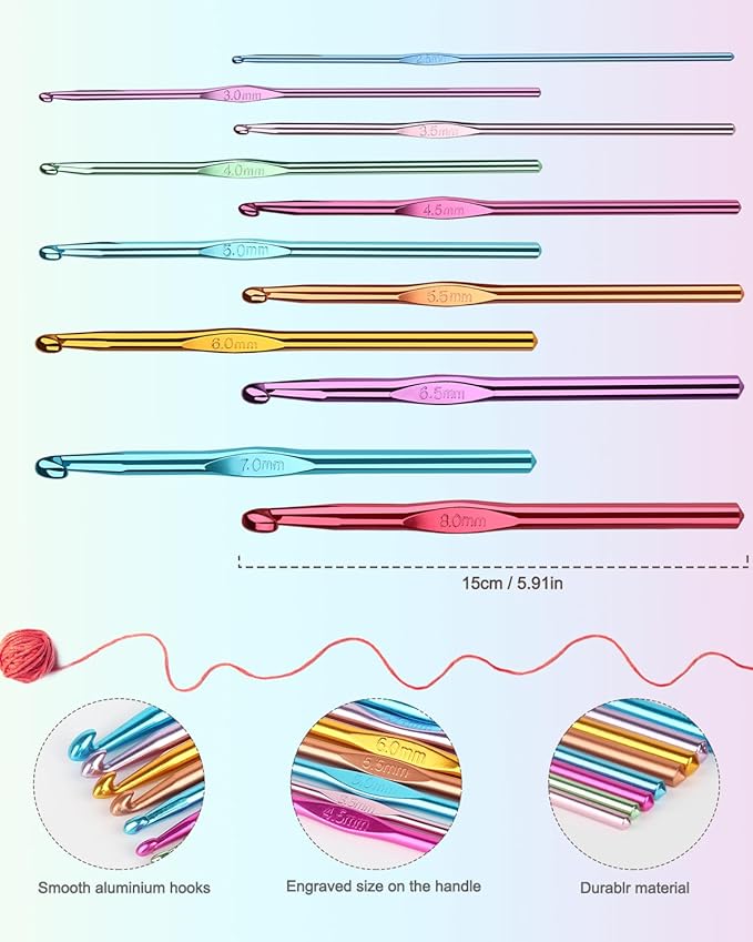 Aeelike 10pcs Size J / 6.0mm Crochet Hooks,Aluminum Crochet Needles and 30pcs Stitch Markers for Beginner and Advanced, Crocheter Hook Set for Learning How to Crochet