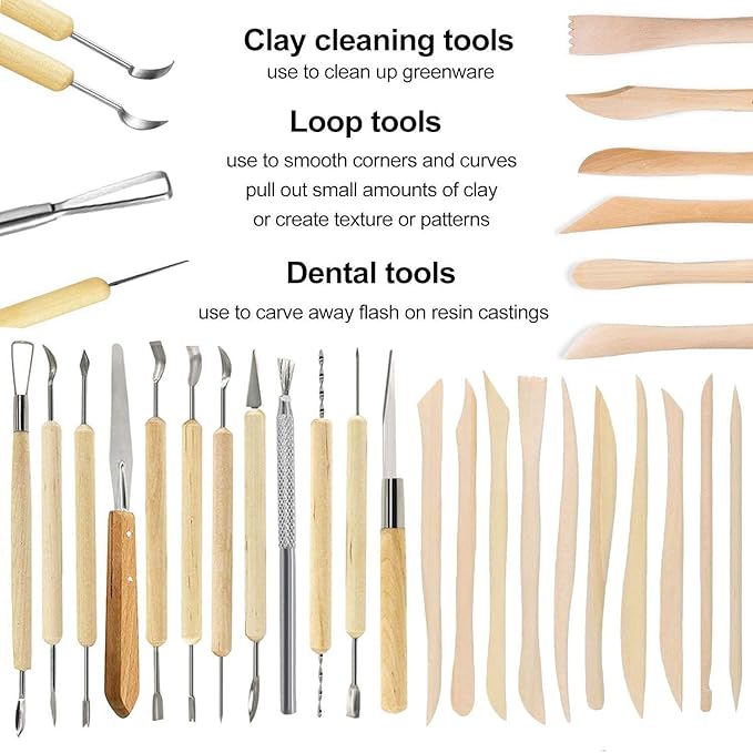 57PCS Ceramic Clay Tools Set with Plastic Case Modeling Pottery Sculpting Tools Kits for Beginners Professionals Crafts Polymer Clay Club, Dotting, Ribbon Trimming