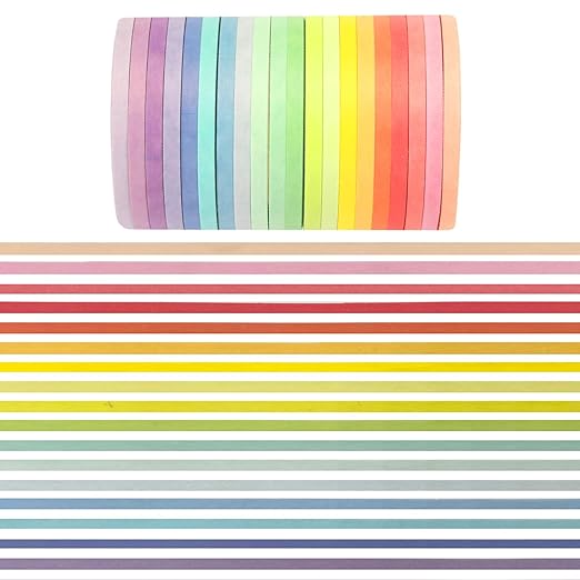20 Rolls Washi Masking Tape Set, 3mm 110 Yards Colorful Rainbow Pastel Washi Tape Set, Skinny Thin Decorative Colored Washi Craft Tape for Bullet Journal DIY Planner Crafts Scrapbook Designs