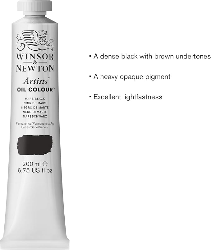 Winsor & Newton Artists' Oil Color, 200ml (6.75 oz) Tube, Mars Black