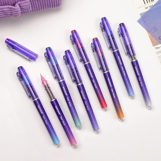 WRITECH Liquid Ink Rollerball Pens: 8ct Assorted Colors Extra Fine Point Tip 0.5mm Roller Ball Rolling Pen for Smooth Writing Coloring Drawing Journaling No Bleed & Smear &Smudge Multi Colored.