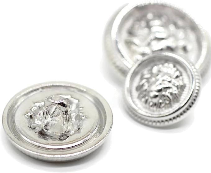 Lion Silver Metal Shank Buttons - 12 Pcs - 3 Size Options - Luxury Lion Round Wave Metal Shank Buttons for Men Women Blazer Coat Uniform Shirt Suit and Jacket Sewing Craft DIY N7201
