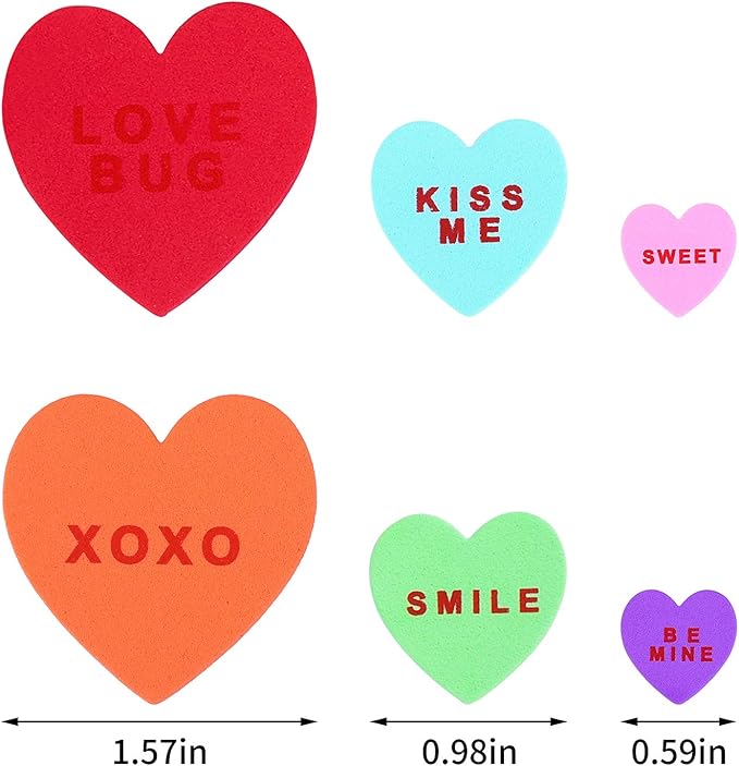 Ruisita 500 Pieces Valentine's Day Heart Shaped Foam Stickers in Pure Color Printed Letters 8 Colors 3 Sizes Self-Adhesive Stickers for Valentine's Day Scrapbooking Craft Decorations