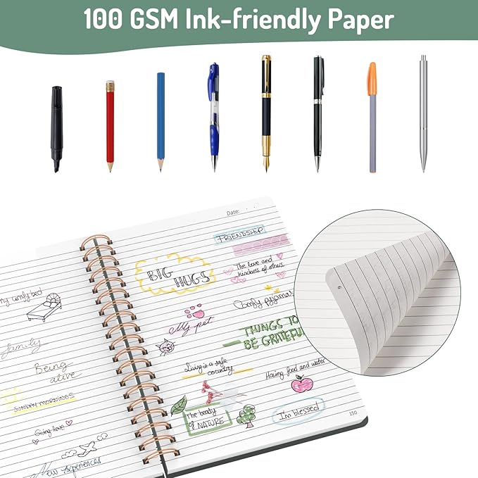 Forvencer A4 Lined Spiral Journal Notebook with 300 Numbered Pages, 11" X 8.5" Thick Journals for Writing with 100GSM Paper, Hardcover Notebooks with Contents for Work, School, Dark Green