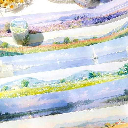Alideco 6pcs Decorative Adhesive Tapes Literary Oil Painting Landscape Washi Tape Great for Bullet Journal Supplies, Arts, Scrapbook, DIY Crafts, Planners (tuosikanadexiatian)