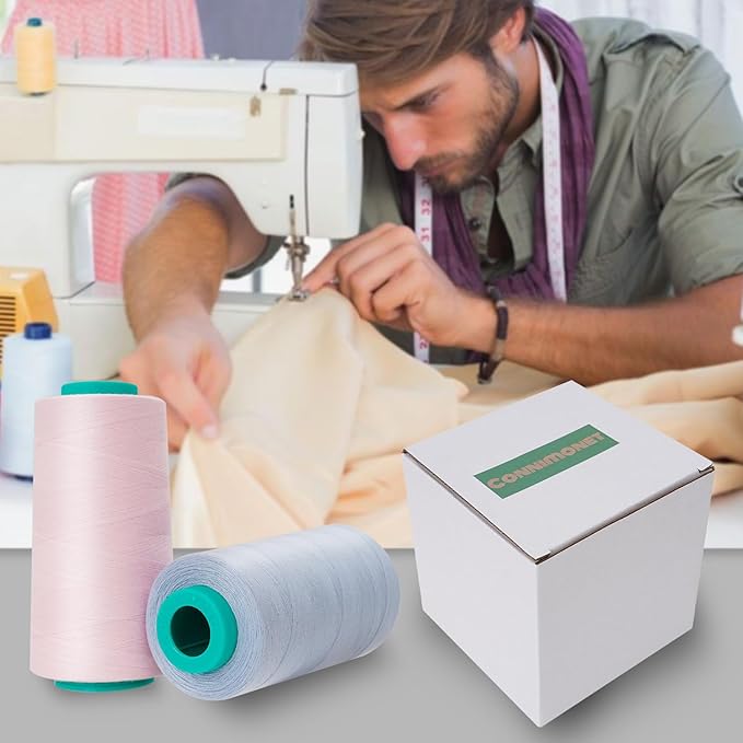 Serger Thread, All-Purpose Sewing Thread Polyester,4 Cones of 3000 Yards Each Spool,Cone Thread for Sewing Machine,140S/2 (Grey Blue,Yellow Green,Purple,Pink)