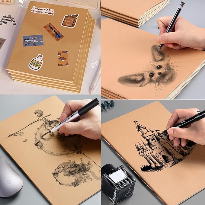 16 Pack Kraft Notebooks, Journals in Bulk for Writing, Blank Paper Sketchbooks, 60 Pages Notebook, 8.3x5.5 Inch, A5 Size, Travel Journal Set, for Gifts, Students and Office Supplies