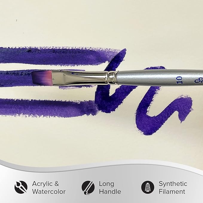 Silver Brush Limited 1502-10 Silverwhite Bright Paintbrush for Watercolor, Gouache, Inks, Dyes, Fluid, & Flow Acrylic, Size 10, Long Handle