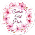 Custom Round Flower Wreath Sticker Labels - Personalized Customized Stickers for Birthday Baby and Labels Product Boxes Wedding Shower Label