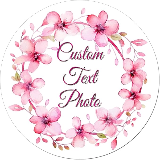 Custom Round Flower Wreath Sticker Labels - Personalized Customized Stickers for Birthday Baby and Labels Product Boxes Wedding Shower Label