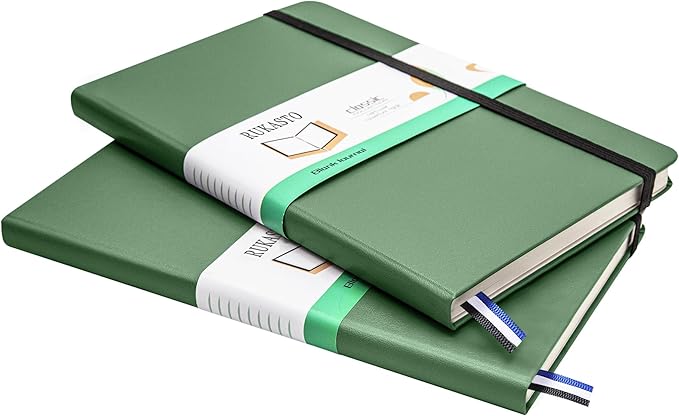 Hardcover Notebook Blank Journal Sketchbook for Drawing, Medium 5.5 by 8.4 Inch, 100 GSM Thick Paper (Green, Plain)