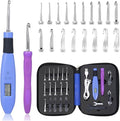 Foxyoo Ergonomic Crochet Hooks Set, 18 Interchangeable Tips, Light Up Crochet Hook Set With Case and Counter Handle, For Knitting Beginner, Crafting Enthusiasts, Crochet Supplies And Accessories Tools