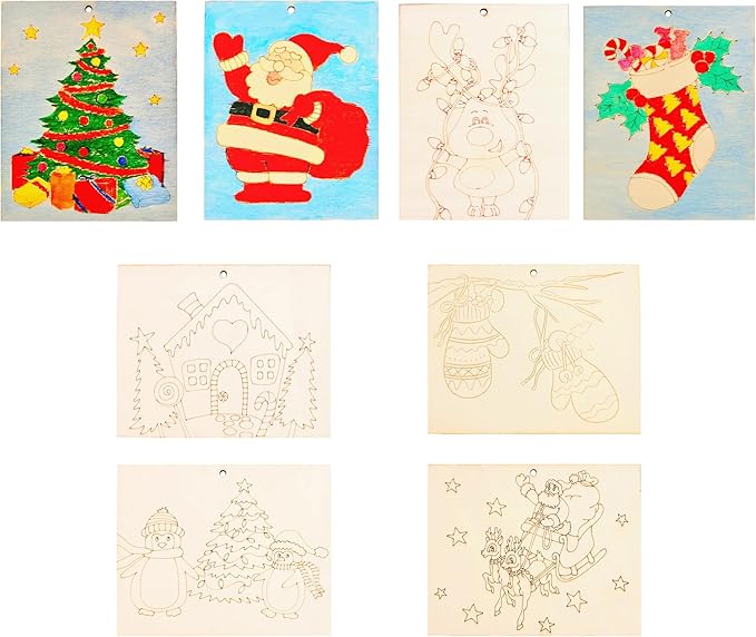Piatoeke 16PCS 5.9×4.7in Unfinished Wooden Christmas Cutouts Board for Kids Painting, Wood Crafts DIY Fun Things to Paint and Hang (Christmas)