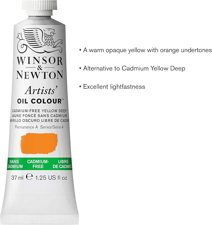 Winsor & Newton Artists' Oil Color, 37ml (1.25 oz) Tube, Cadmium-Free Yellow Deep