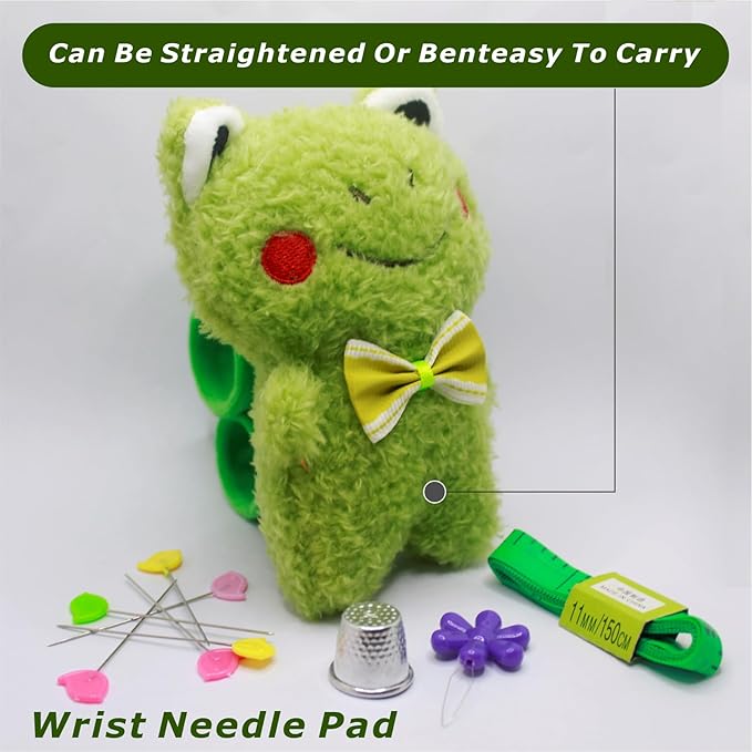 Lovely Frog Wrist Pin Cushion Kit for Sewing with 50 Cute Bird Needles,Including Threader, Thimble ＆Tape Measure for Hand Sewing Cross Stitch Craft Knitting Quilting.
