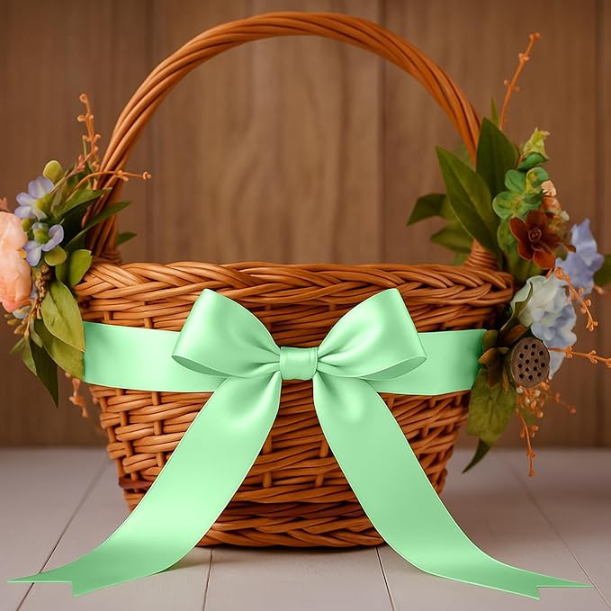 Fullive 1 1/2 Inch Apple Green Satin Ribbon, 30Yards Ribbon for Gift Wrapping, Polyester Christmas Tree Ribbons for Birthday Easter Christmas Decorations DIY Bows Wrapping Bouquet Floral Arrangements