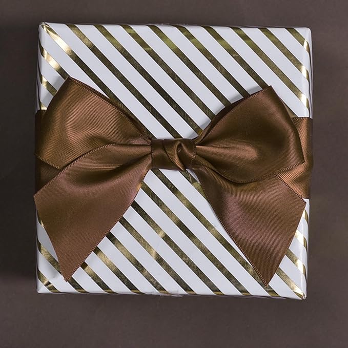 Brown Double Face Satin Ribbon 1 inch X 50 Yards Spool Bright Colors Very Suitable for Weddings Gift Package Wrapping Dancer Wand Sewing Party Hair Bow Invitation Decorations and More