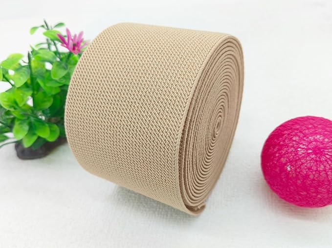 Khaki Wide Knit Elastic Band for Sewing 3 inch 5yards Double-Side Twill Woven Elastic Heavy Stretch Elastic Spool Band for Sewing Pants Waist-Wigs-Skirts-Craft-DIY Projects
