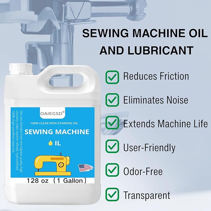128 oz Fine Light Sewing Machine Oil and Lubricant, Commercial & Industrial Mineral Sewing Machine Oil for Lubricating Moving Parts of Textile Machinery, by OAIEGSD