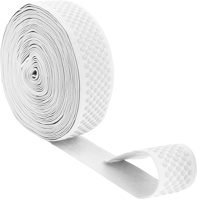 Mandala Crafts 1.5 Inch Elastic Silicone Gripper Tape for Clothing - 10 Yds Dotted Non Slip Elastic Band for Sewing - White Silicone Flat Fabric Stretchy Ribbon Straps