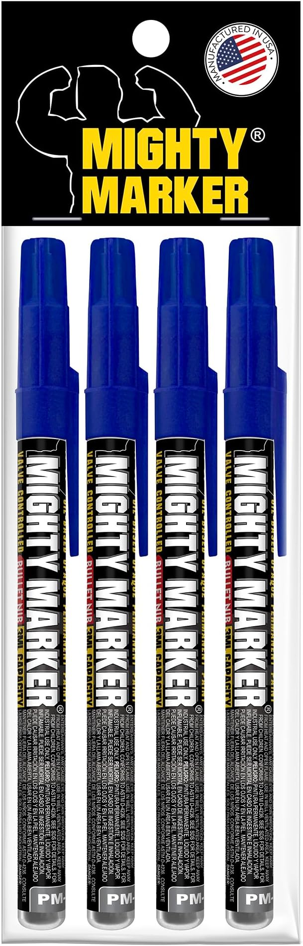PM-92 Extra Fine Paint Marker, 4 Bonus Tips, 1.0 mm Tip, Xylene Based, Waterproof, Permanent, Valve Action, Manufactured in USA, Blue 4 Pack