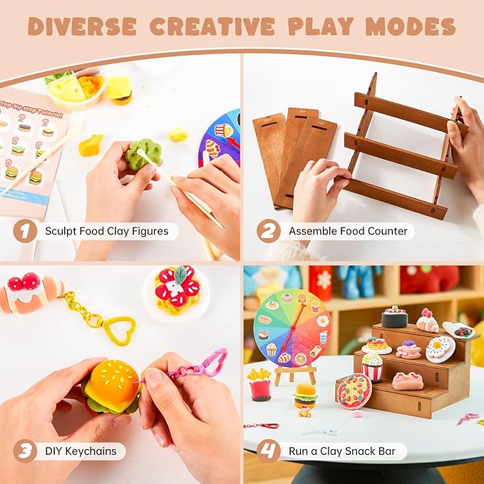 Shuttle Art Air Dry Clay for Kids - Food Store, 33 PCS Modeling Clay Kit with Sculpting Tools and Tutorials, Safe & Non-Sticky, Craft Gifts for Boys & Girls