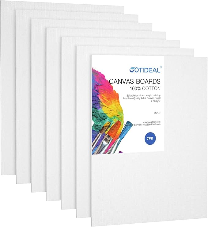 GOTIDEAL Canvases for Painting, 11x14 inch of 7, Professional Primed White Blank Flat Canvas Panels- 100% Cotton Artist Canvas Boards for Acrylics Painting, Oil Watercolor Tempera