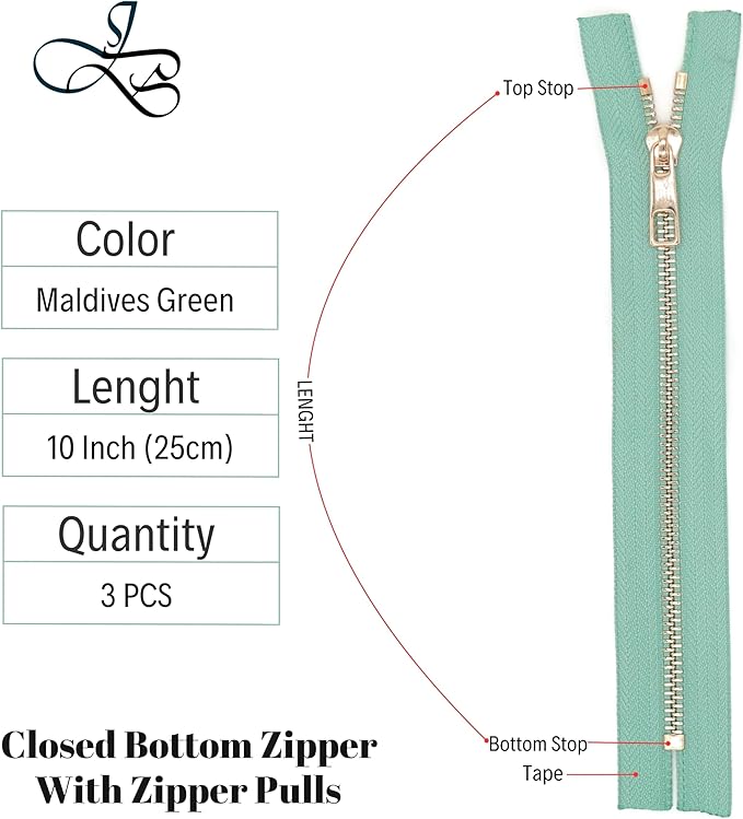 #5 Gold Metal Zipper - 50+ Colors - 3 PCS - (4-14 inches) Sizes - Luxury Lightweight Handcraft Metal Zippers with pulls for Purses Bags Pockets Shoes Sewing & Crafts DIY ZP022710