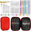 IMZAY 54 Pcs Crochet Hooks Set, Ergonomic Knitting Needles with Purple Storage Case, Stitch Marker, DIY Hand Knitting Craft Art Tools for Beginners - Red