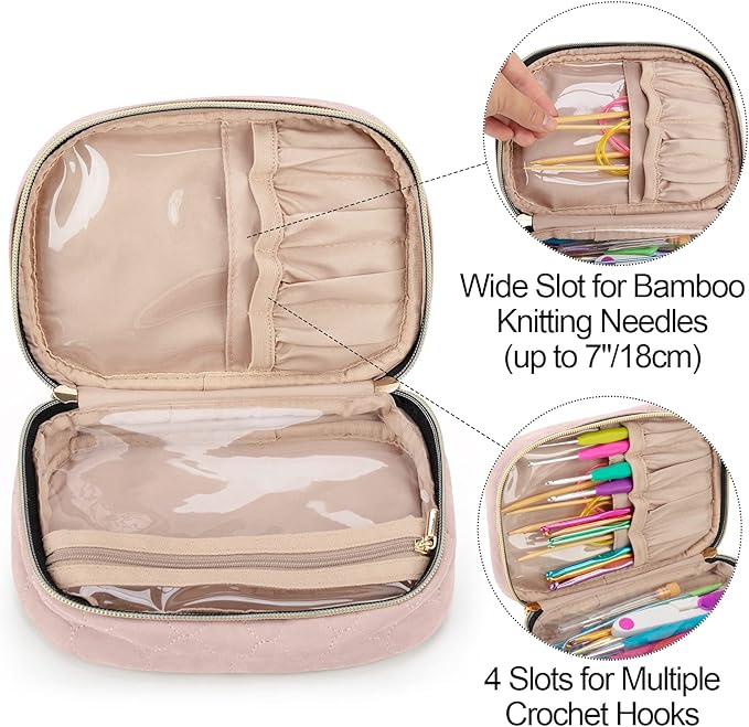 Yarwo Crochet Hook Case, Travel Organizer Bag for Crochet Hooks, Aluminum Crochet Hooks, and Crochet supplies, Dusty Rose (Bag Only)