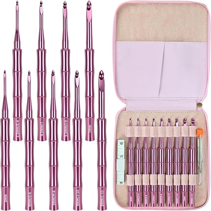 SoosuiCrochet Hooks, 9-Piece Crochet Hook Set 3mm–8mm, Ergonomic Crochet Hook Set, Long Crochet Hooks, Smooth and Lightweight Knitting Tools, Perfect for Yarn Crafts.